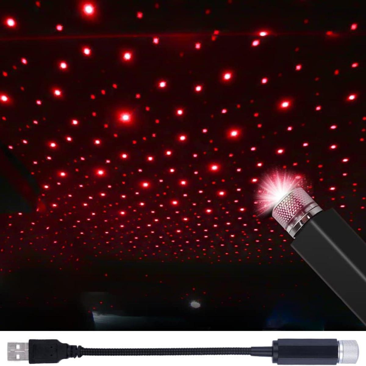 LED Galaxy Star Light with flexible USB neck projecting a red starry effect