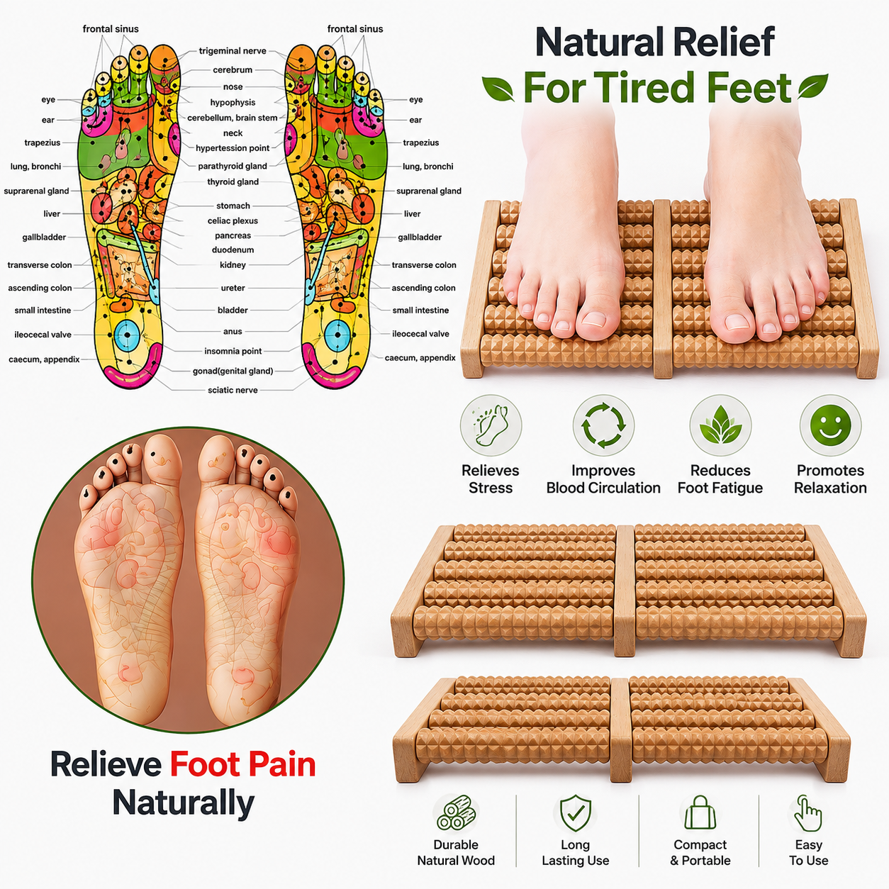Traditional Wooden Foot Massager Roller